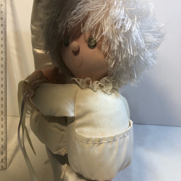 Vintage Doll Sitting Laying MOON STUFFED PLUSH Baby nursery Room Decor cream pnk - Picture 6 of 11